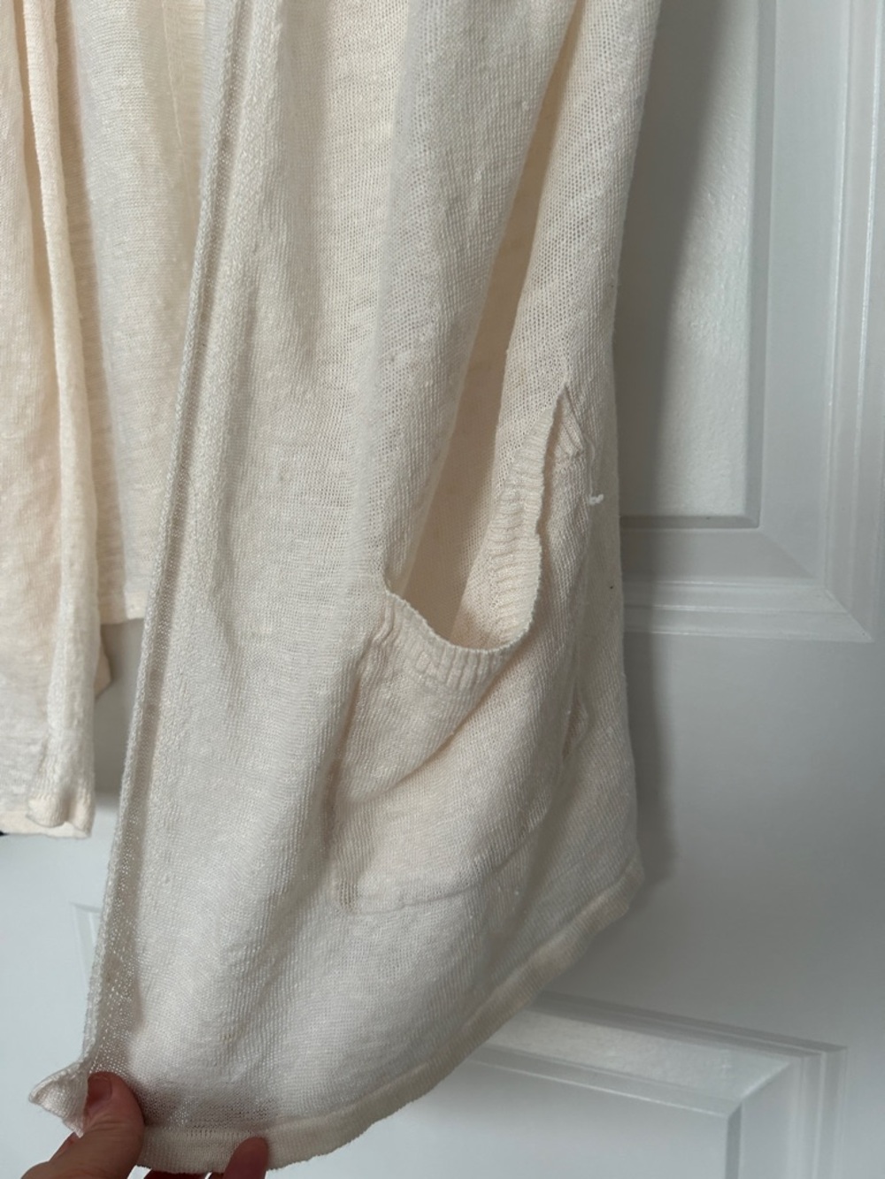 Tahari 100% Linen Cream Open-Front Women's Short-Sleeve Cardigan Lagenlook - Picture 2 of 5